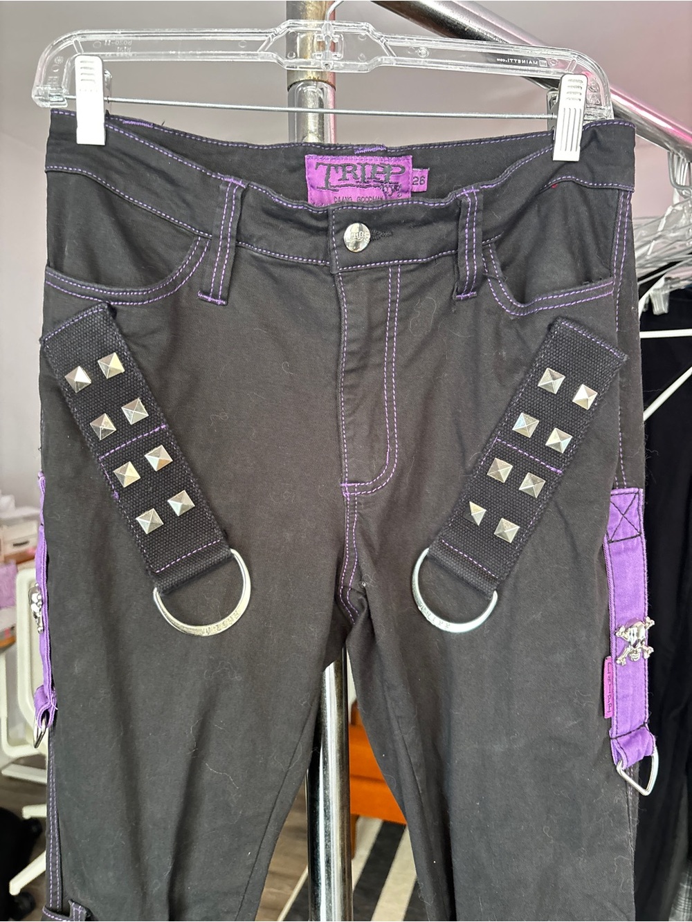 Tripp NYC Black Pants with Purple Trim and Hardware - Picture 3 of 6